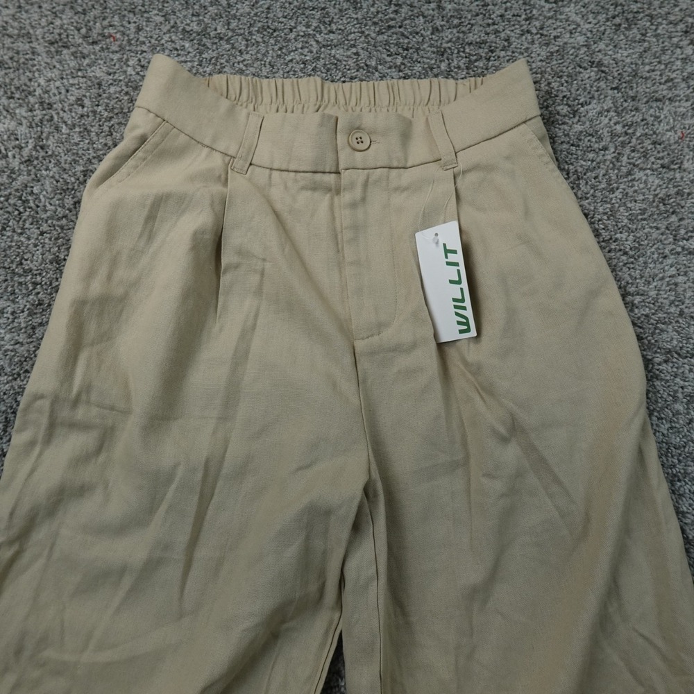 NEW Willit Pants Womens 33 Tan Khaki Beige Linen Chino Trouser Wide Leg Pleated